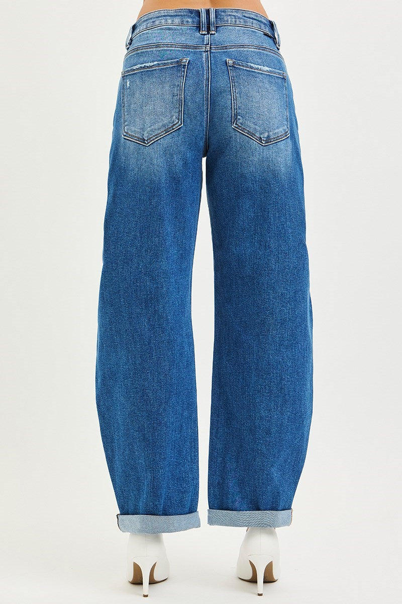 MID RISE BARREL DOUBLE ROLL UP JEANS