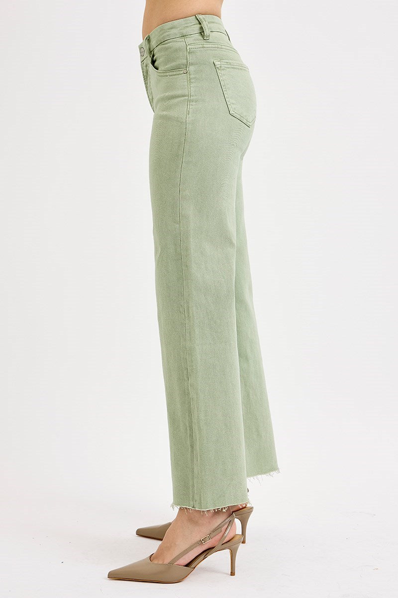 Mid Rise Wide Leg Pants Olive
