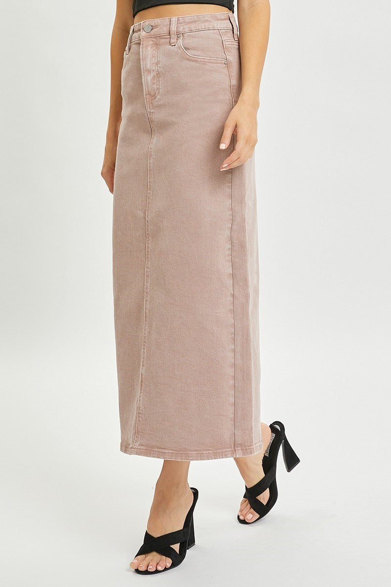 High Rise Back Maxi Skirt Mauve