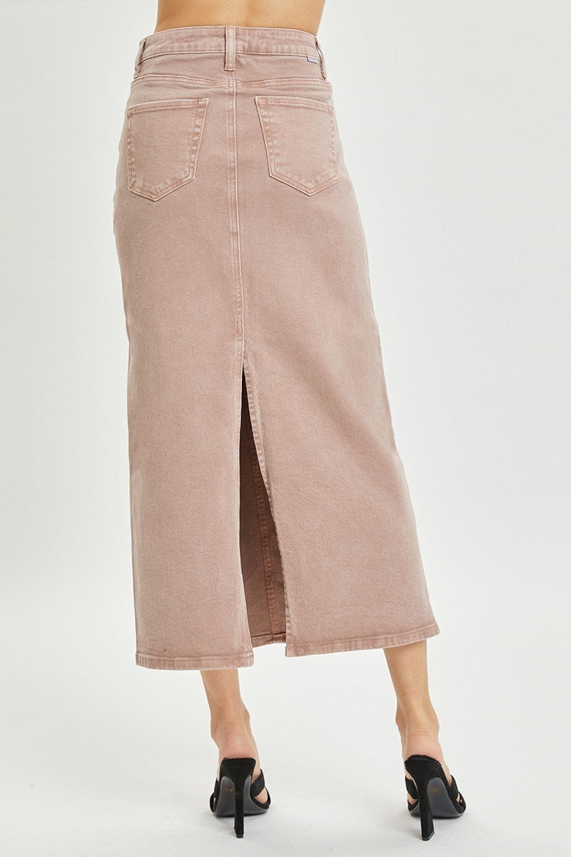 High Rise Back Maxi Skirt Mauve