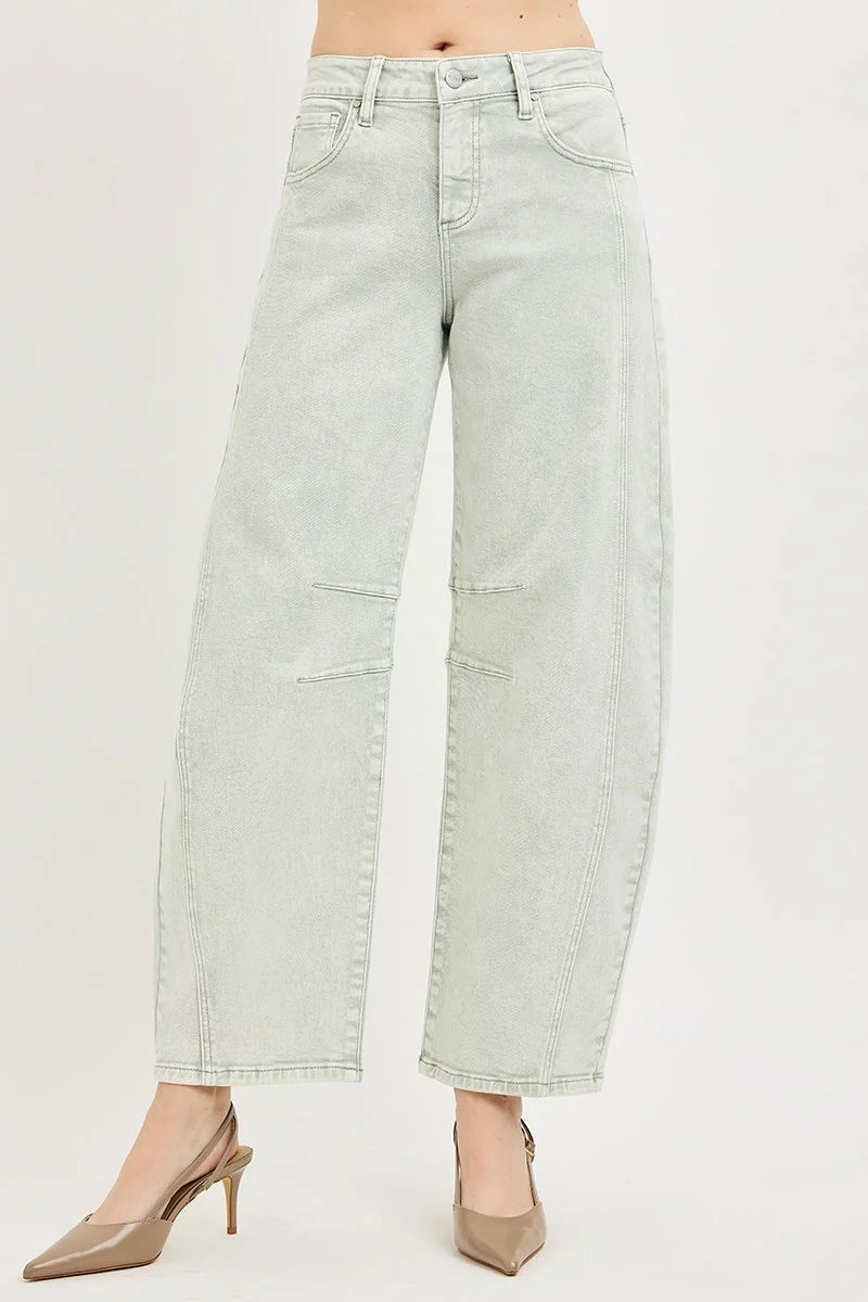 Slouchy Ankle Barrel Denim Pistachio