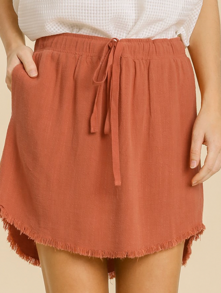 Linen High Waisted Skirt Coral