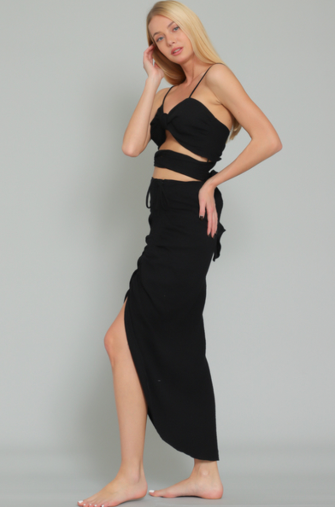 Strap detail top & Midi Skirt Set Black