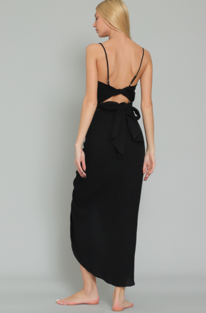 Strap detail top & Midi Skirt Set Black