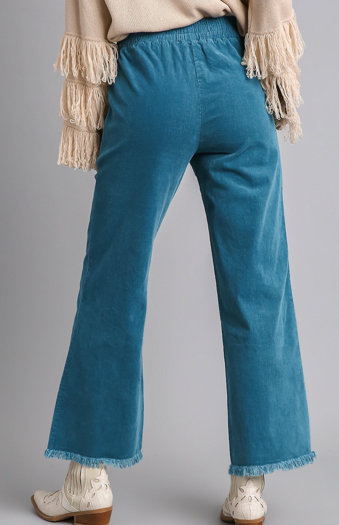 Cotton Wide Leg Pant with Frayed Hem Slate