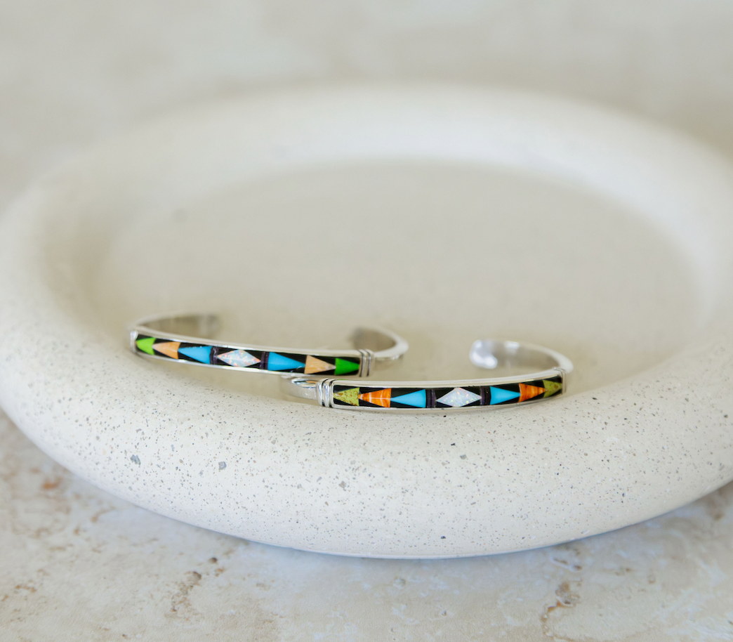 Multi Stone Inlay Cuff Bracelet