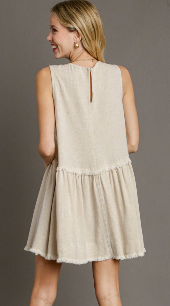 Linen Tunic Dress with Fray - OATMEAL