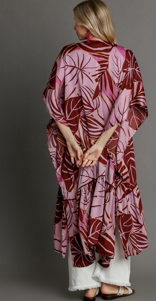 Satin Tropical Print Kimono - LILAC