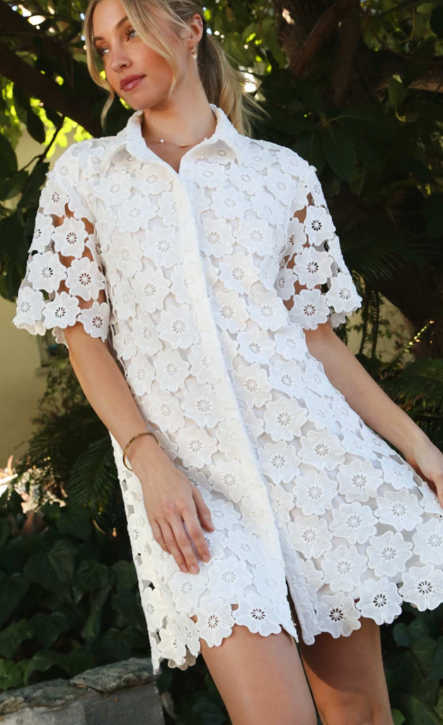 Floral Lace Button Down Dress - OFF WHITE
