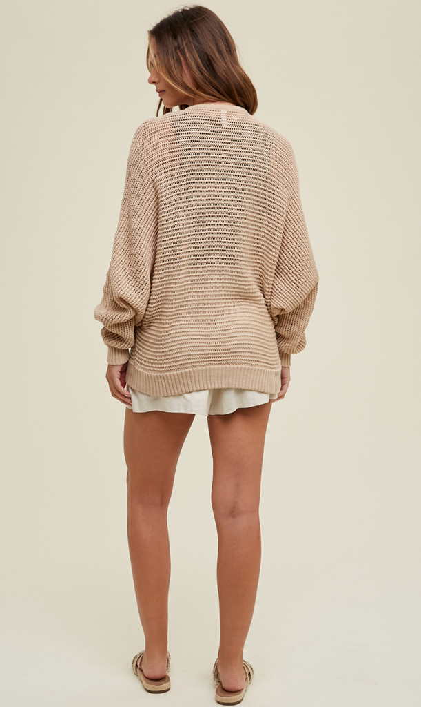 Oversized Cotton Knit Zip Up Sweater - TAUPE