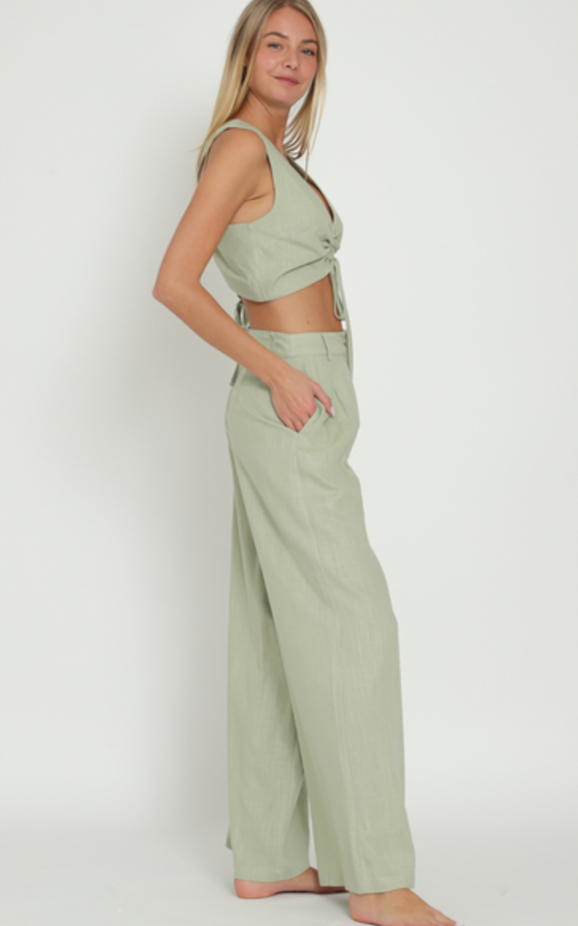 HIGH WAISTED LONG PANT - Sage