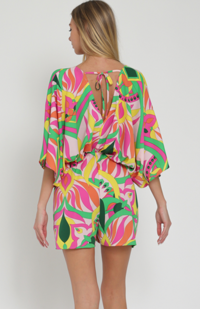 KIMONO SLEEVE ROMPER - FUSCIA