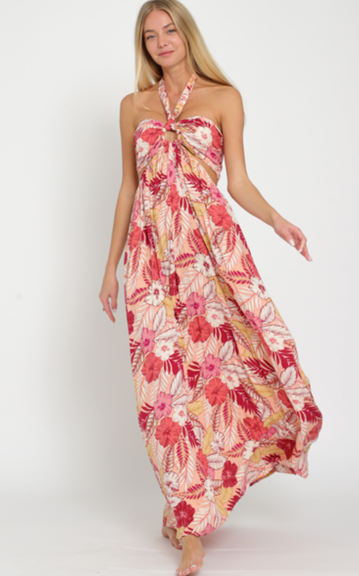 HALTER TIE BACK MAXI DRESS - Peach