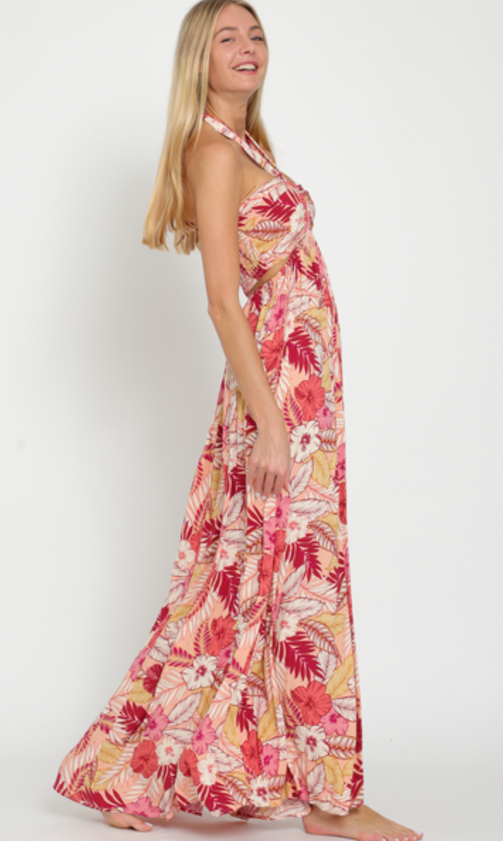 HALTER TIE BACK MAXI DRESS - Peach