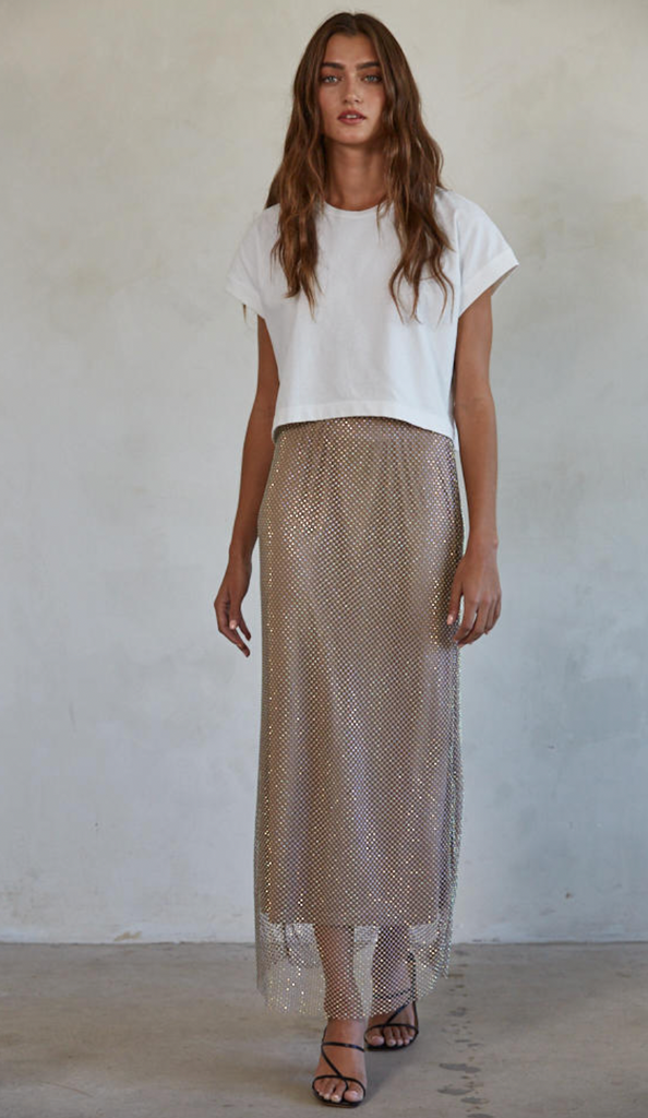 Bellamy Rhinestone Skirt - Taupe