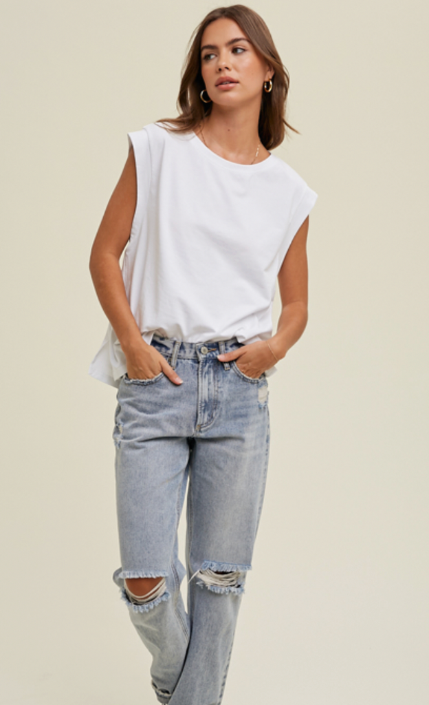 SIDE SLIT MUSCLE TEE-OFF WHITE