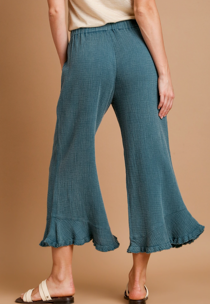 Mineral Wash Cotton Pants- Teal