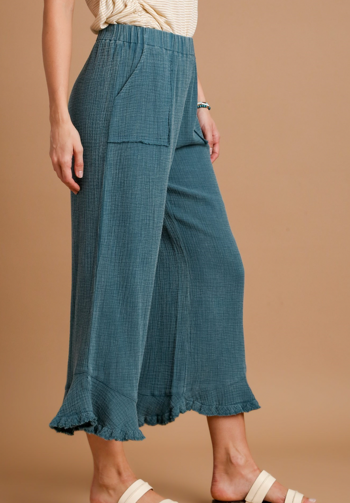 Mineral Wash Cotton Pants- Teal