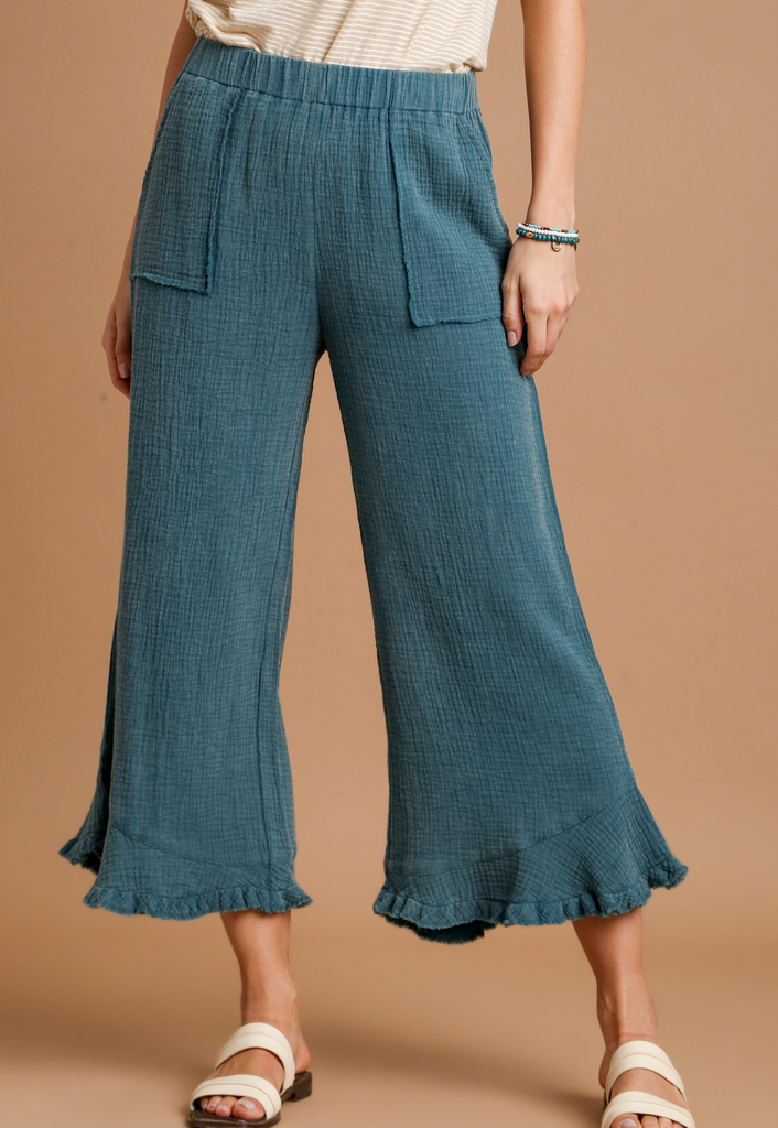 Mineral Wash Cotton Pants- Teal