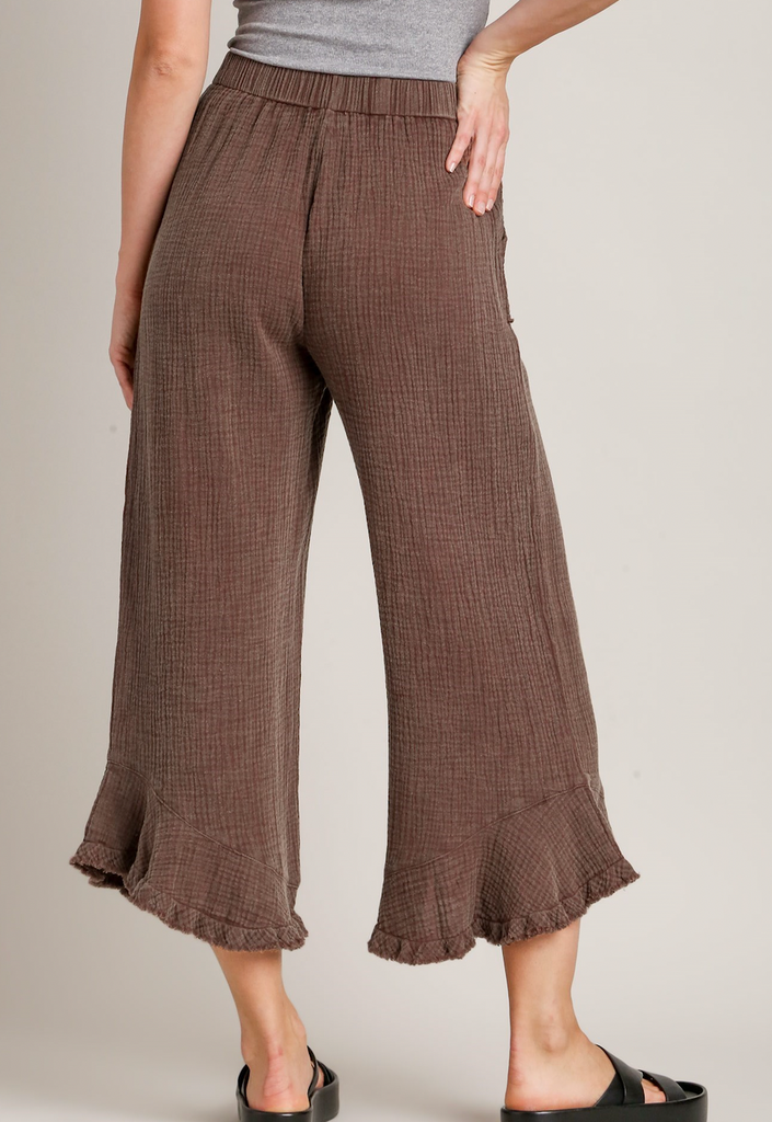 Mineral Wash Cotton Pants- Brown