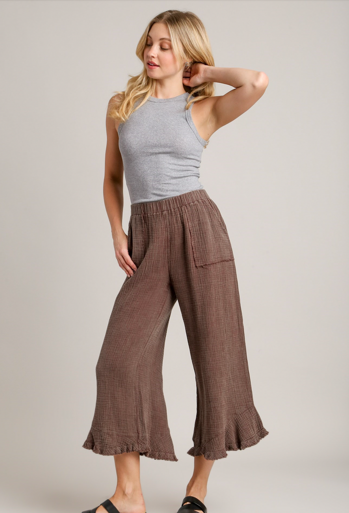 Mineral Wash Cotton Pants- Brown