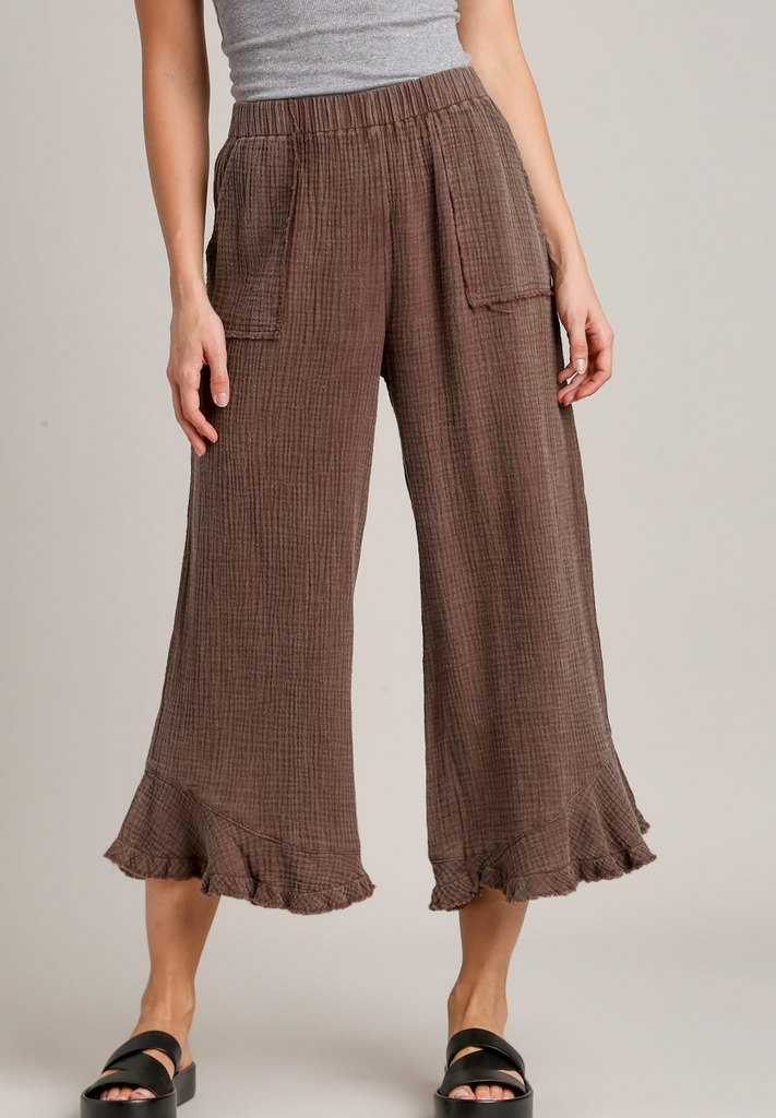 Mineral Wash Cotton Pants- Brown