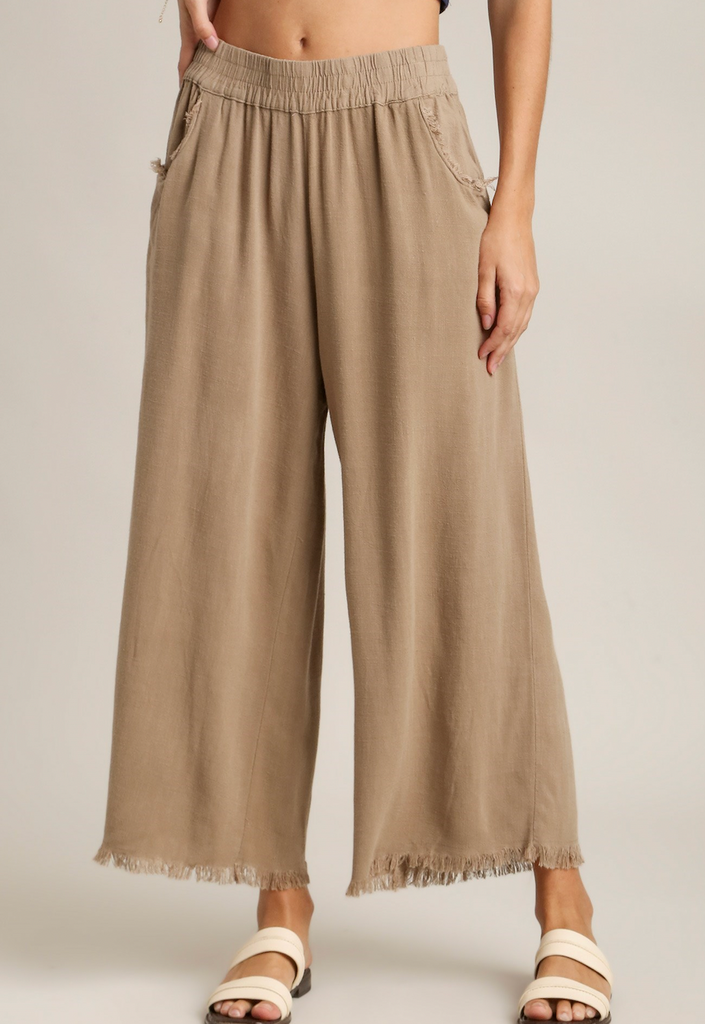 Linen Wide Leg Pants- Latte