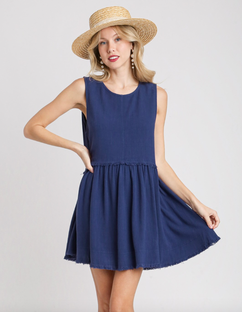 Linen Sleeveless Tunic Dress Navy