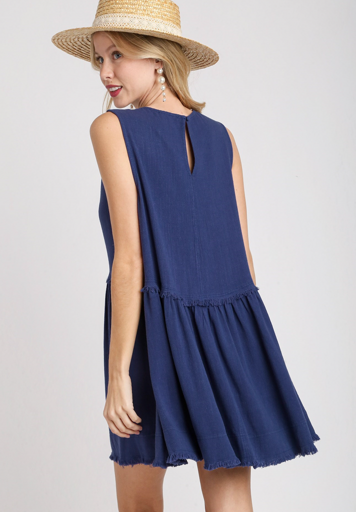 Linen Sleeveless Tunic Dress Navy