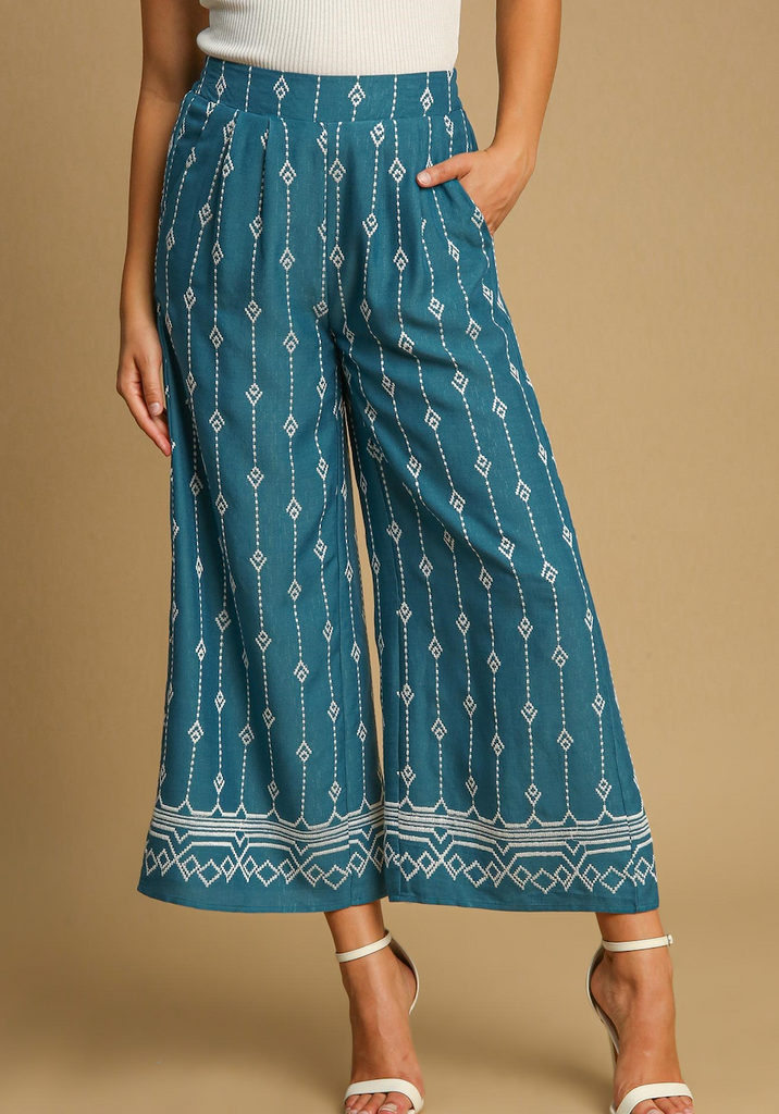 Embroidery Pants Denim Blue