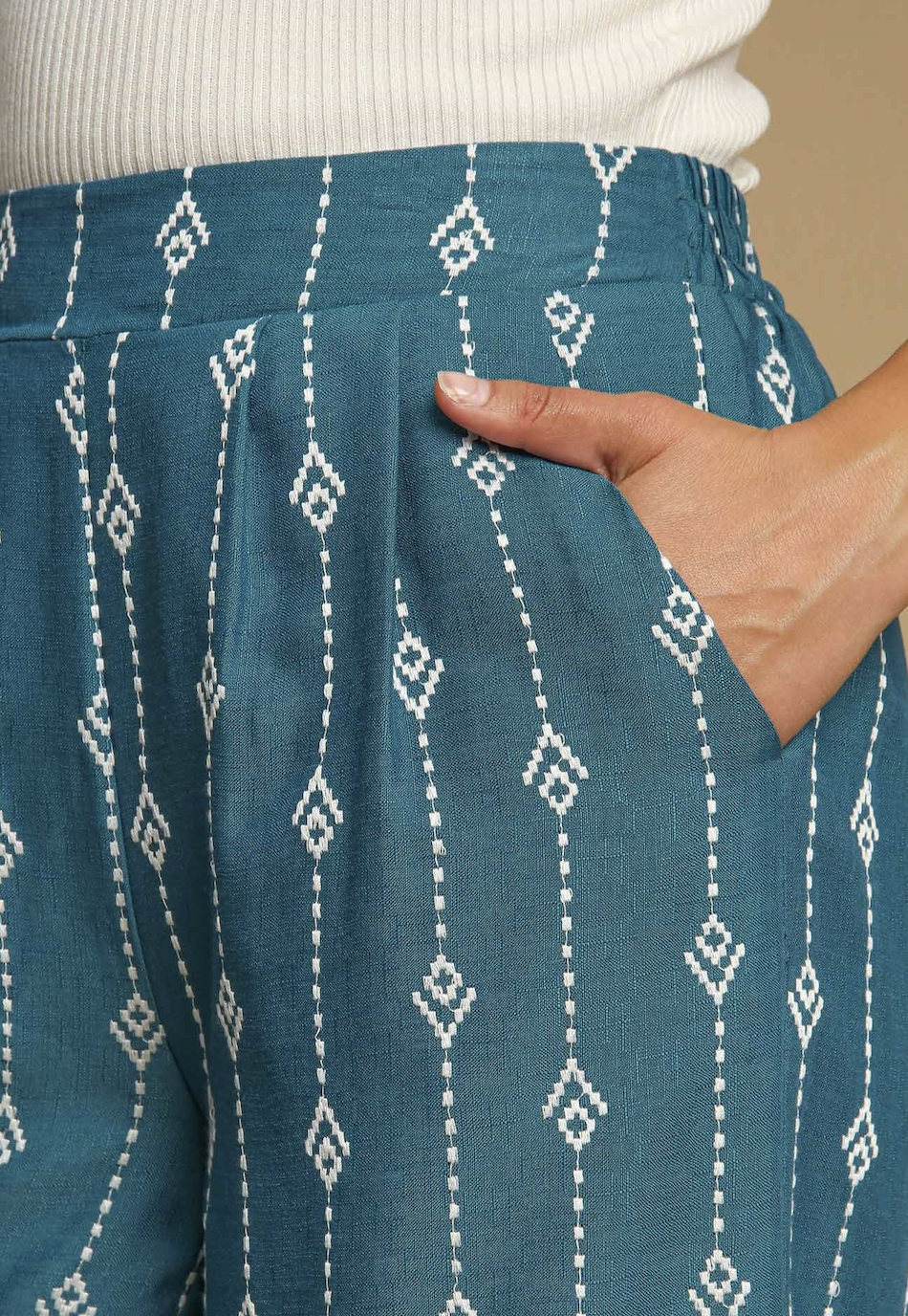 Embroidery Pants Denim Blue