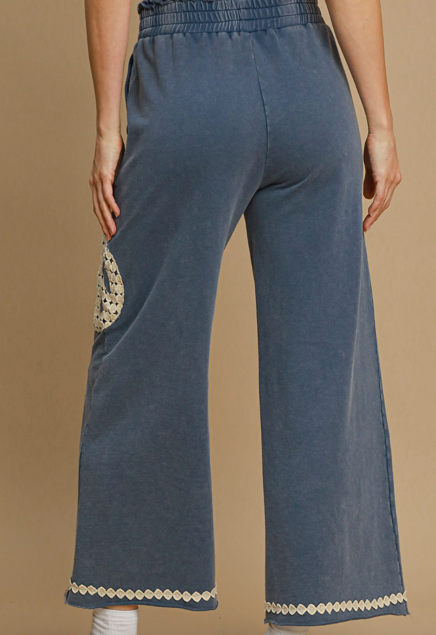 Mineral Wash Peace Lace Applique Pants