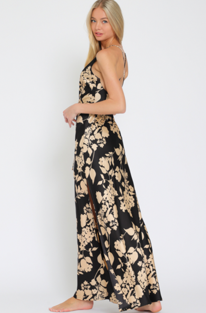 V-neck belted maxi dress