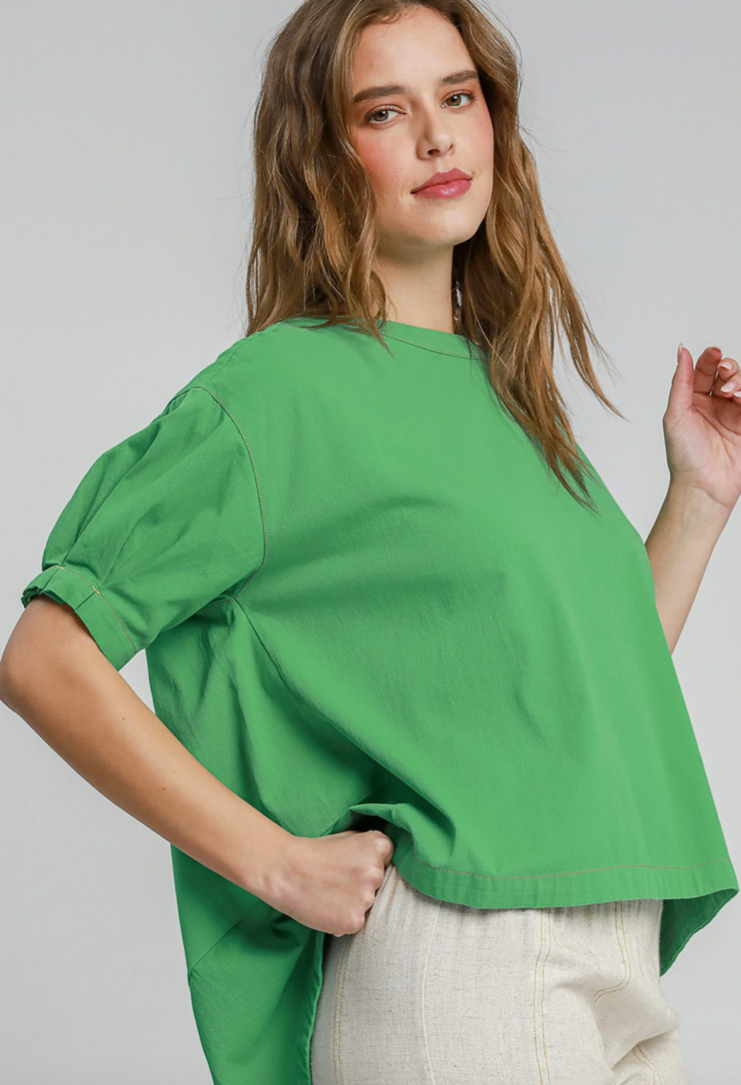 Cotton Oversized Half Sleeved Top Green