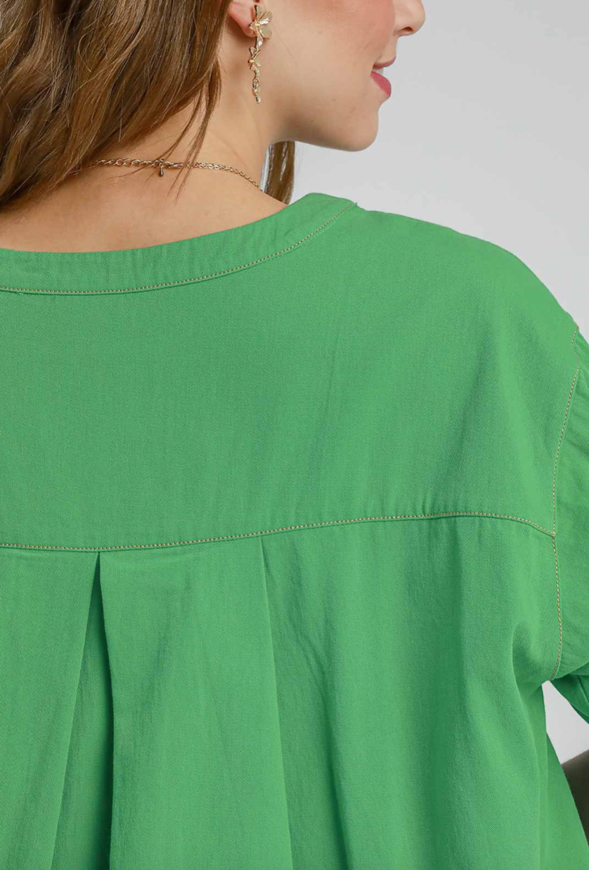 Cotton Oversized Half Sleeved Top Green