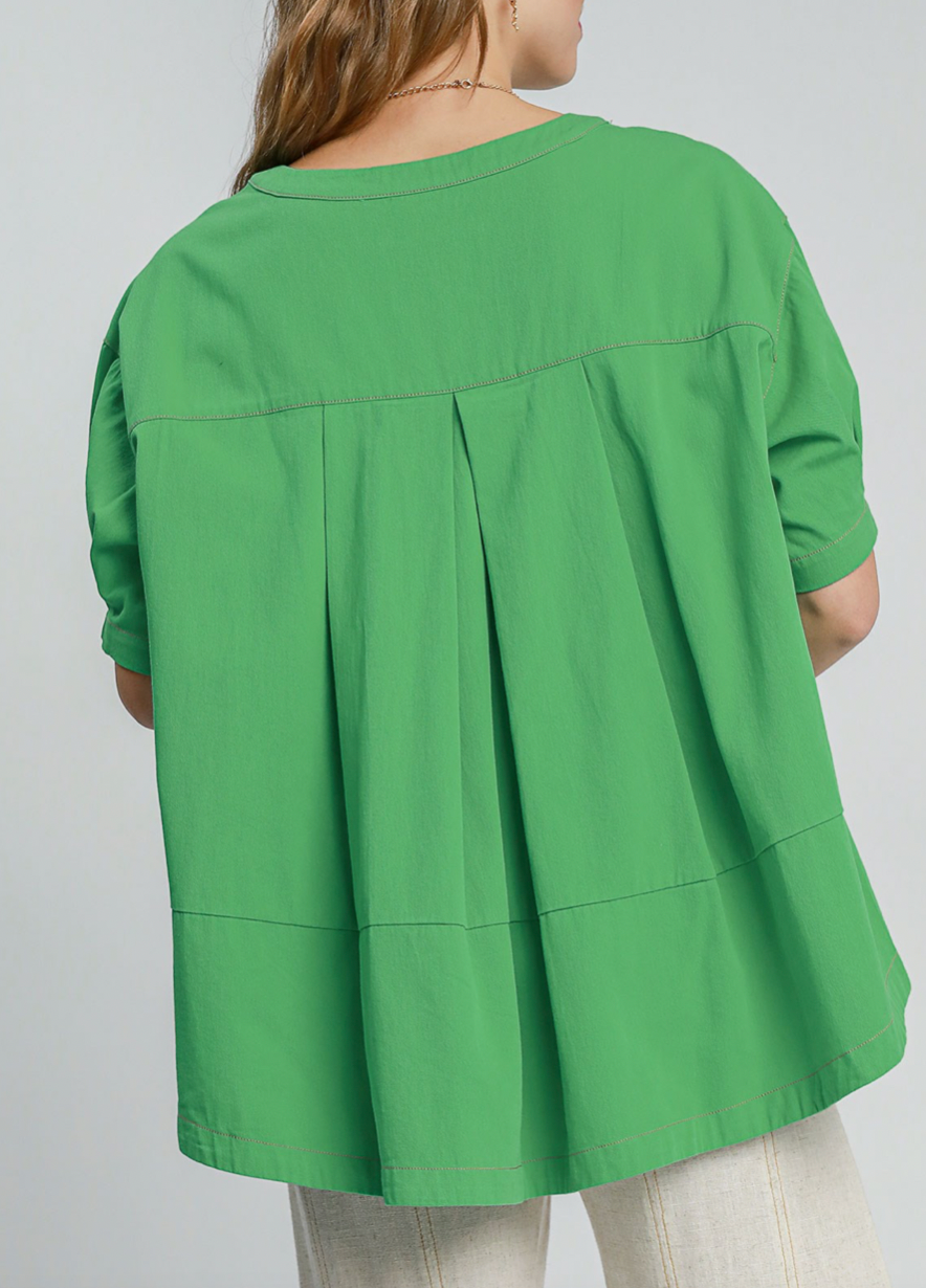 Cotton Oversized Half Sleeved Top Green