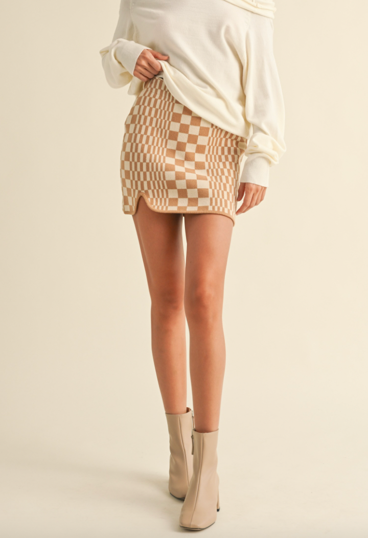 CHESS PATTERNED KNITTED SKIRT