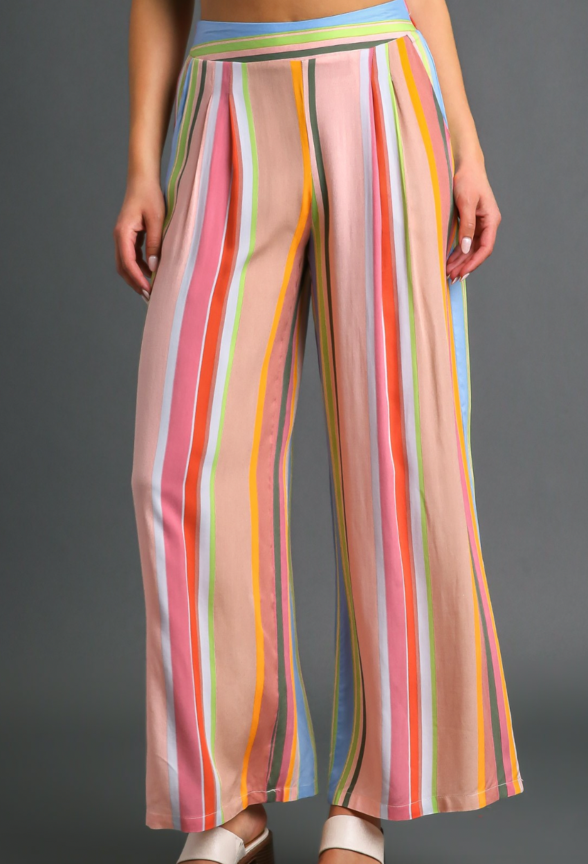 Multi Color Stripped Wide Leg Pants