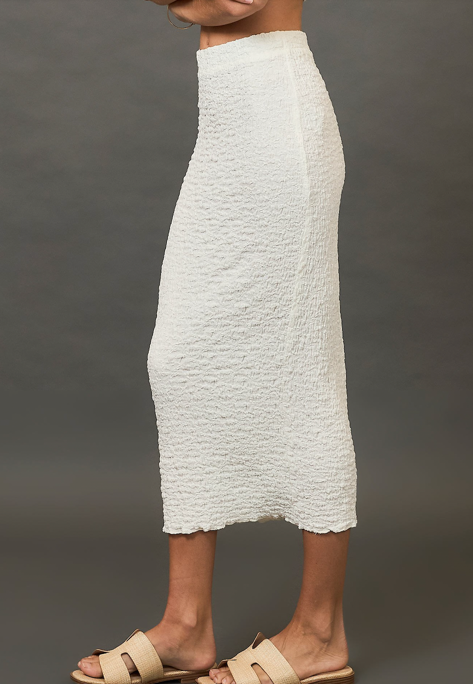 Textured Stretch Knit Maxi Skirt Cream