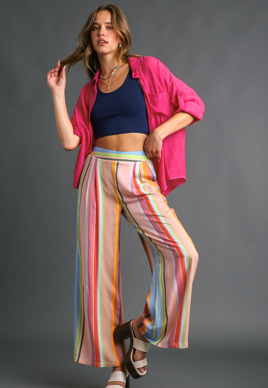 Multi Color Stripped Wide Leg Pants