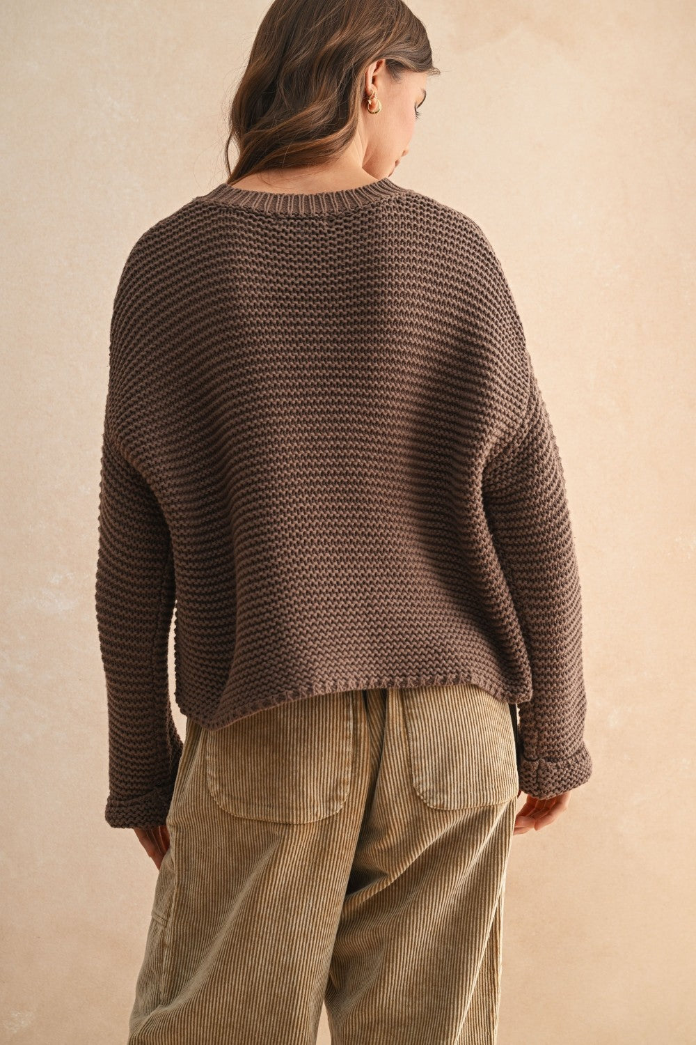 Round Neck Sweater Knitted Top Chocolate