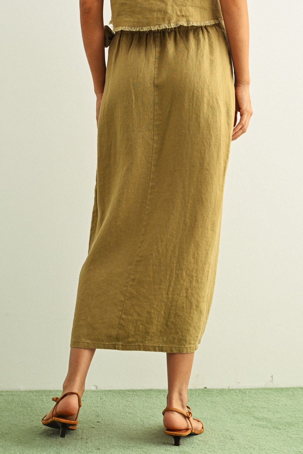 Linen Raw Hem Wrap Skirt