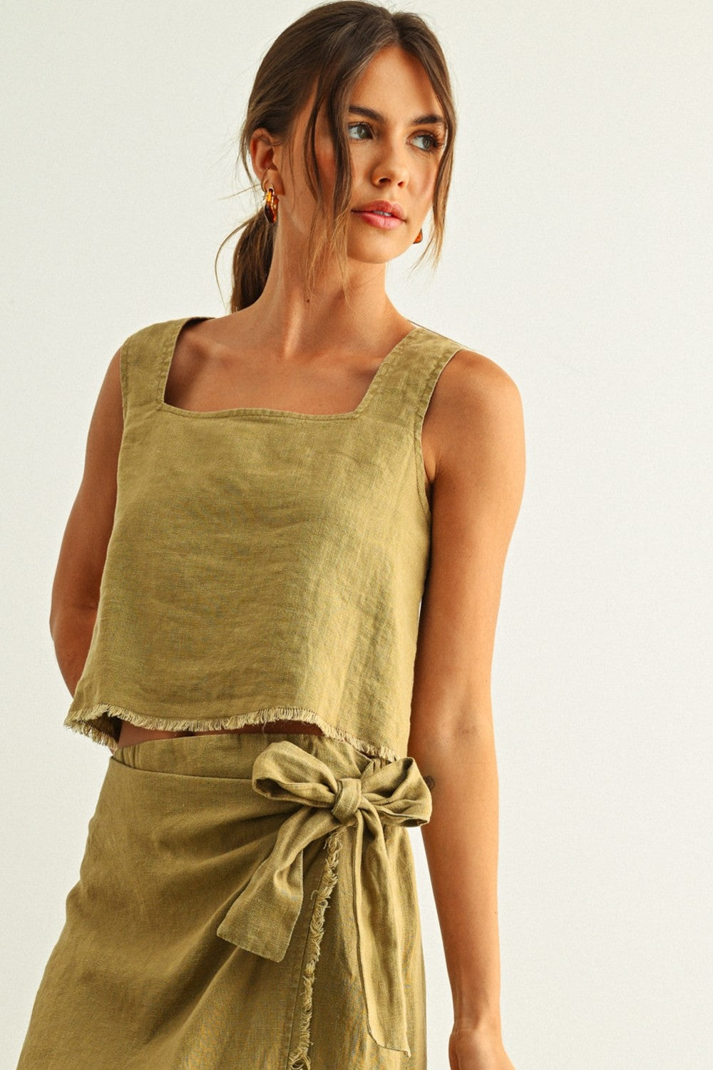 Linen Raw Hem Top