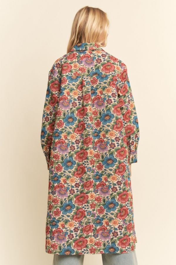 Floral Button Front Long Shirt Jacket