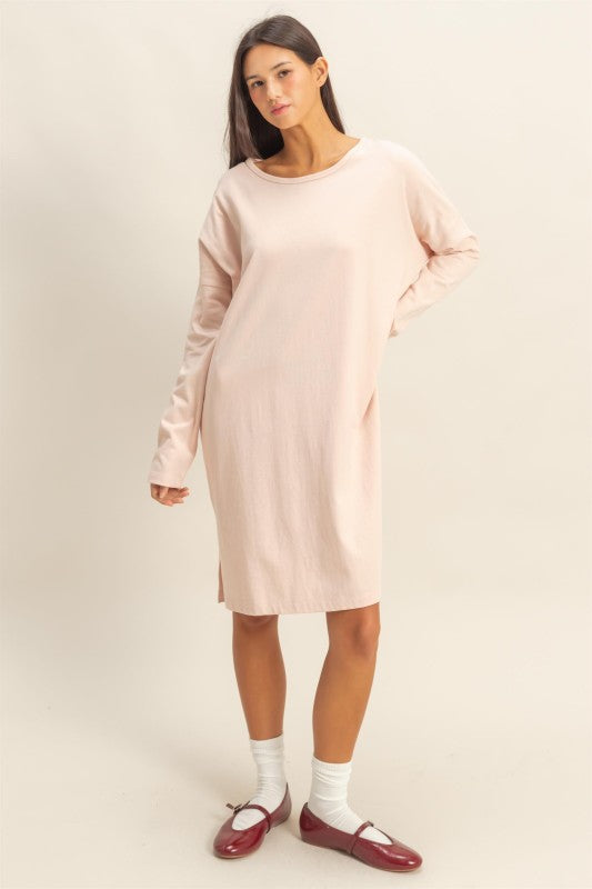 Side Slit Oversized Midi Dress Pink