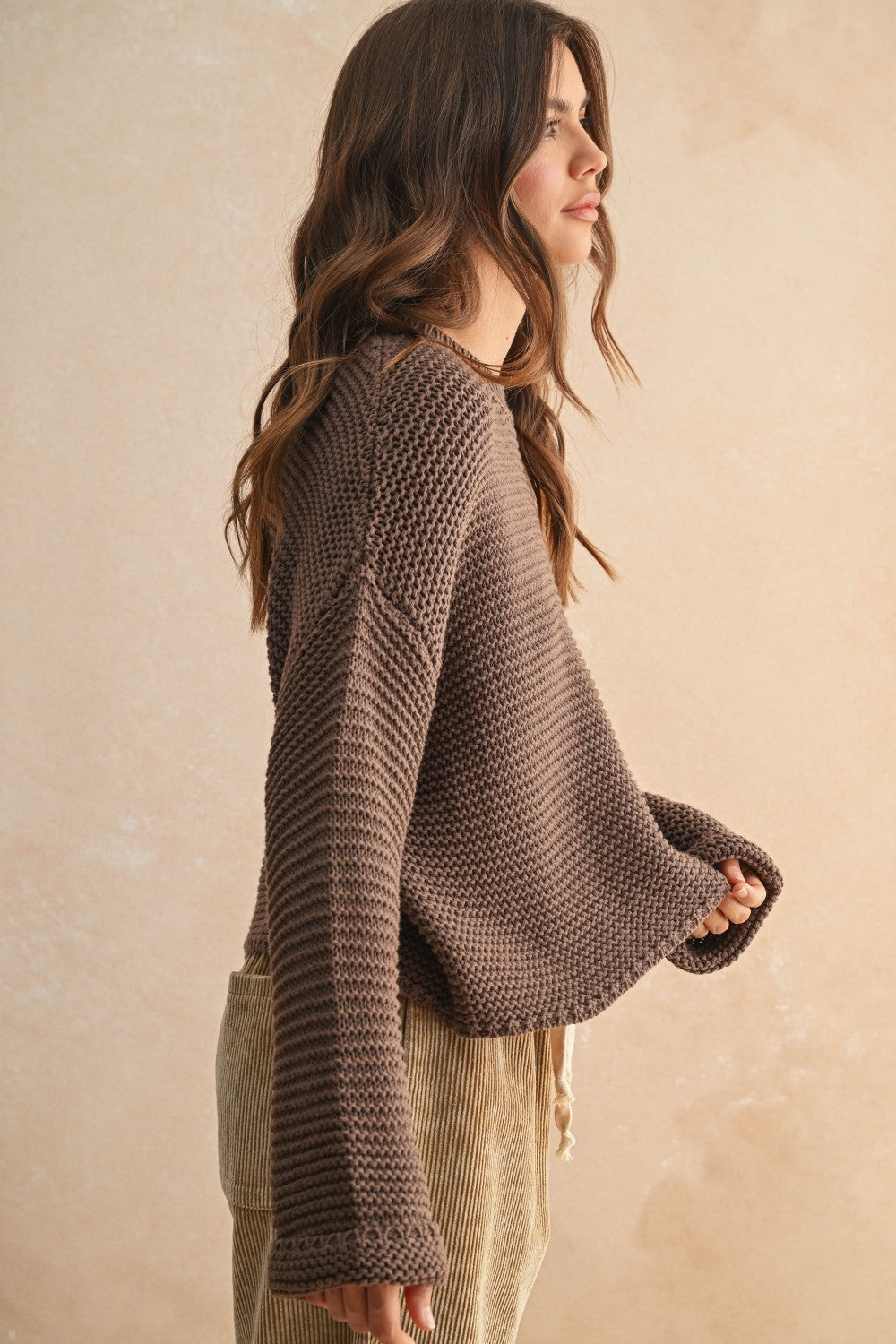 Round Neck Sweater Knitted Top Chocolate