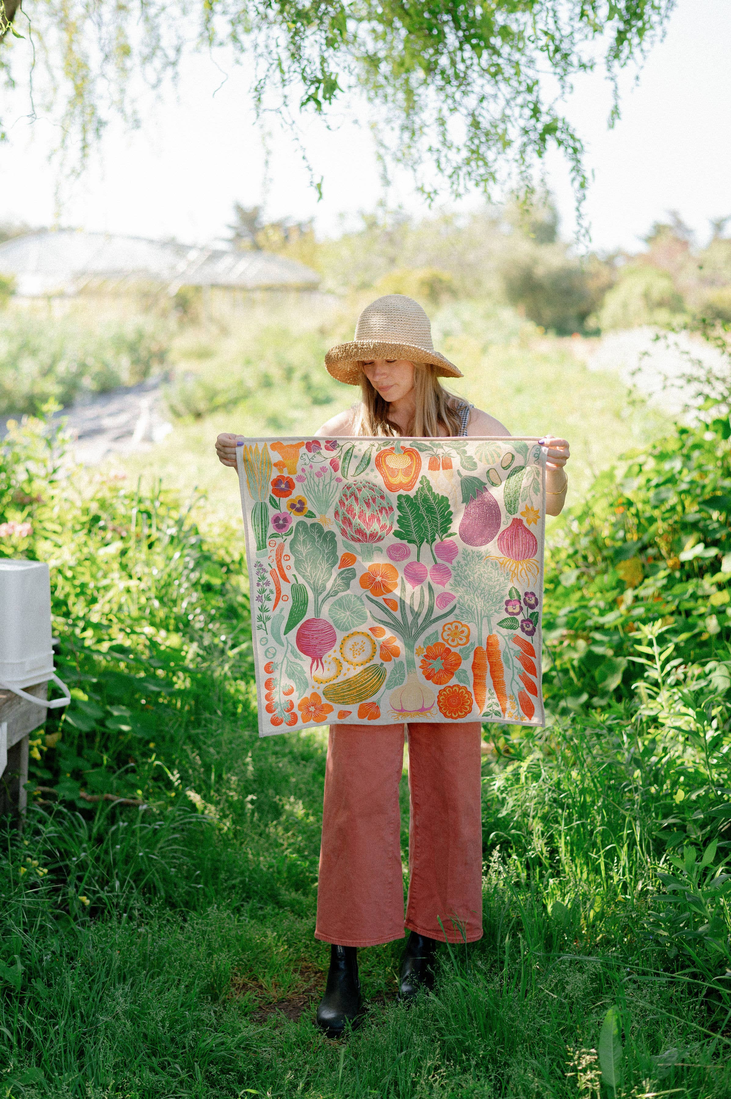 Organic Cotton Tea Towel - Veggie Garden