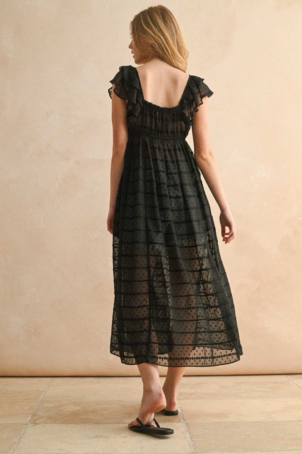 Sheer Textured Chiffon Dress Black