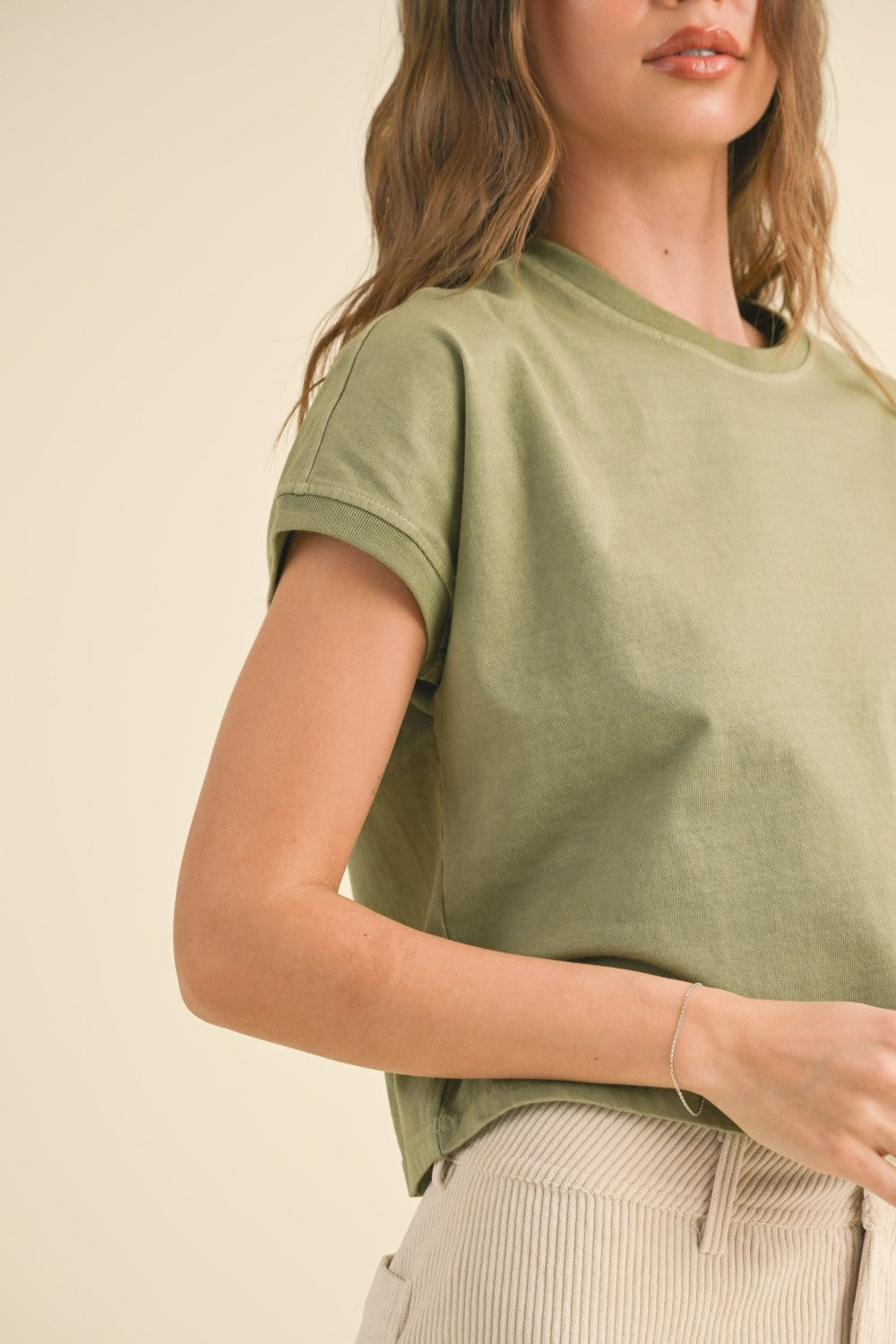 Cotton Washed Short Sleeve Top Olive