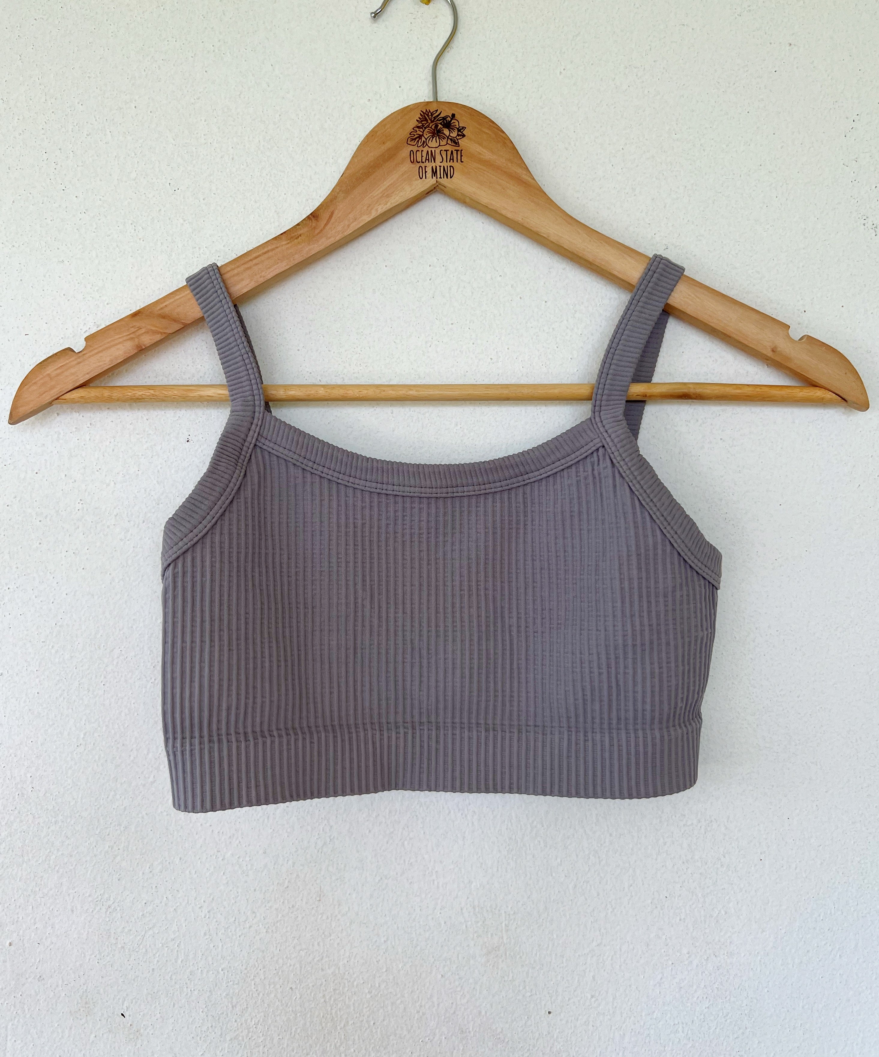 Women's Bralette Top Ocean State of Mind Ribbed Lilac Grey